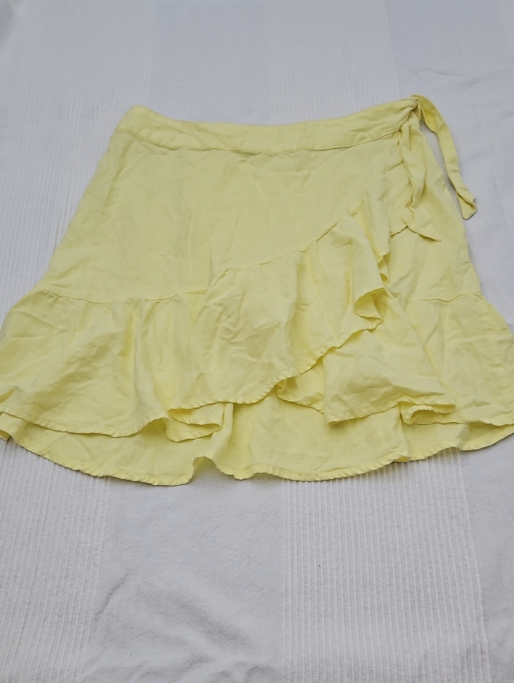 Free People Pale Yellow Ruffle Wrap Mini Skirt